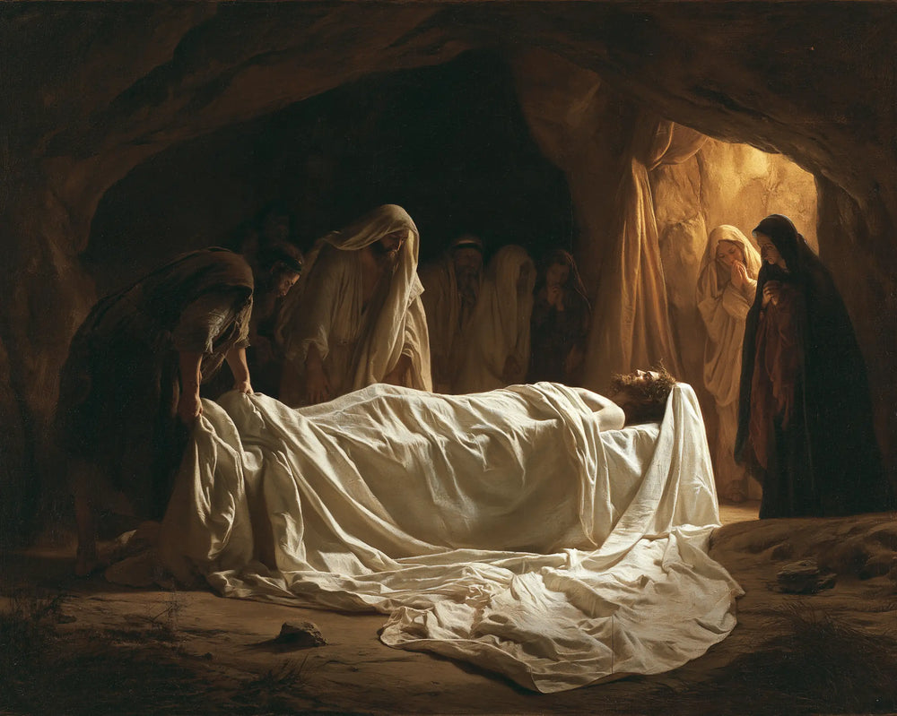 Entombment of Jesus Christ in Sacred Silence style, landscape Christian artwork no. 6