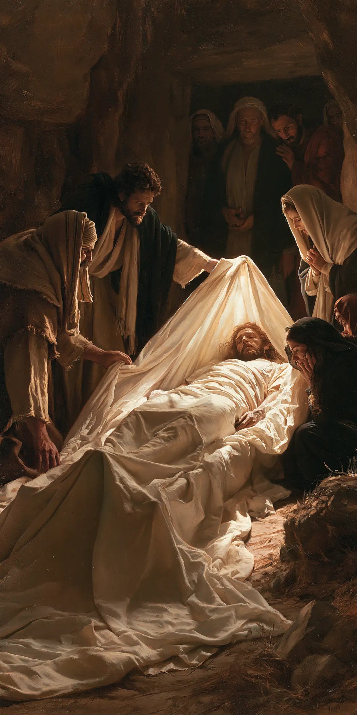 Entombment of Jesus Christ in Sacred Silence style, portrait Christian artwork no. 2