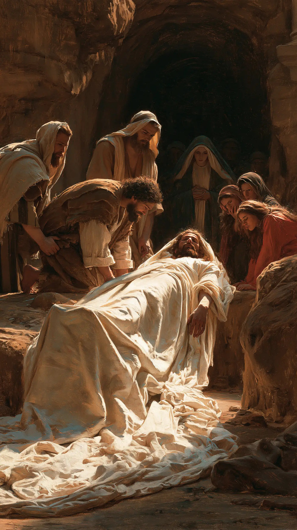 Entombment of Jesus Christ in Sacred Silence style, portrait Christian artwork no. 9