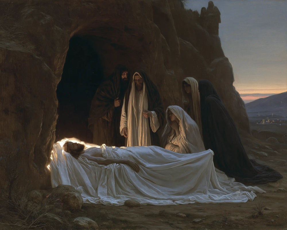 Entombment of Jesus Christ in Symbolist style, landscape Christian artwork no. 2