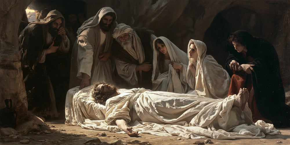 Entombment of Jesus Christ in Symbolist style, landscape Christian artwork no. 10