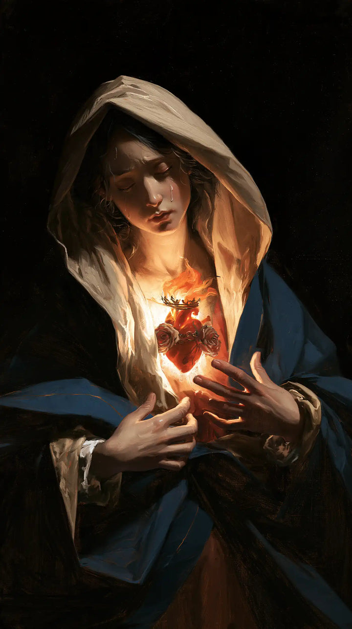 The Immaculate Heart of Mary — The Sideways Gaze Beside Luminous Fingers