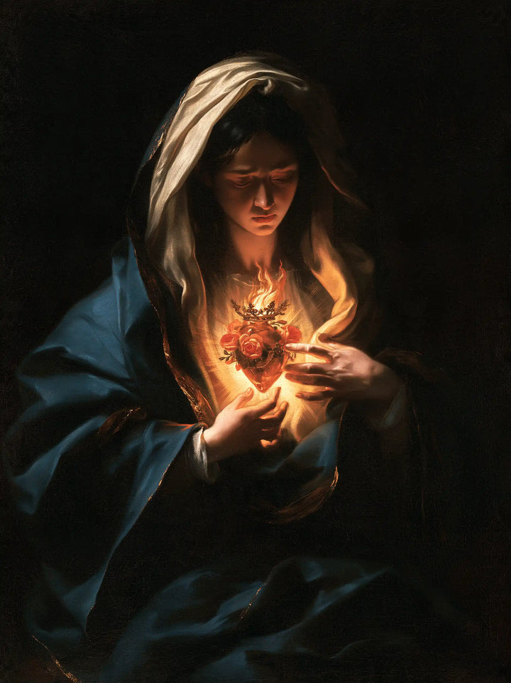The Immaculate Heart of Mary — The Heart Nestled in Shadowed Hands