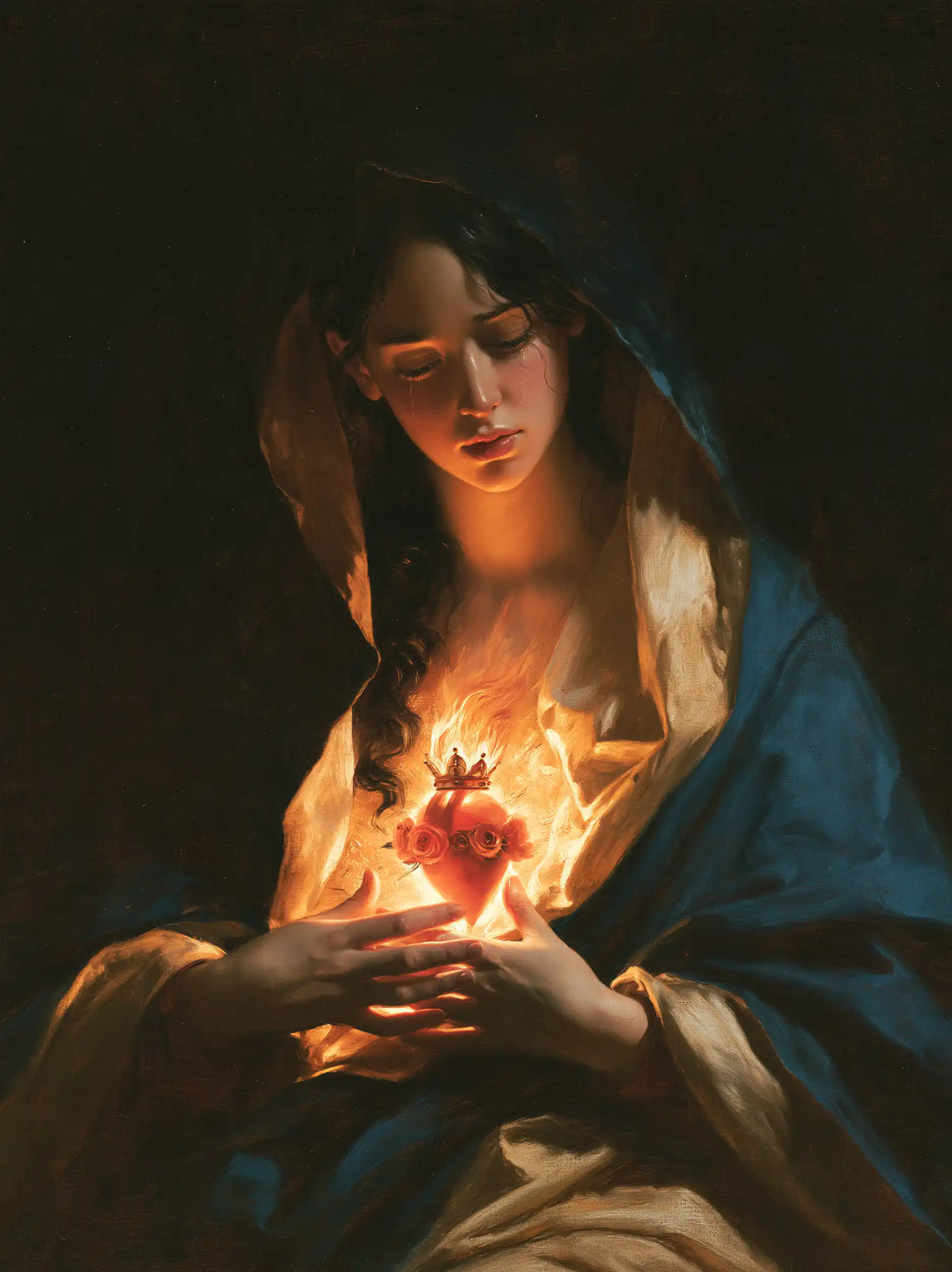The Immaculate Heart of Mary — The Peaceful Flame Between Joined Hands