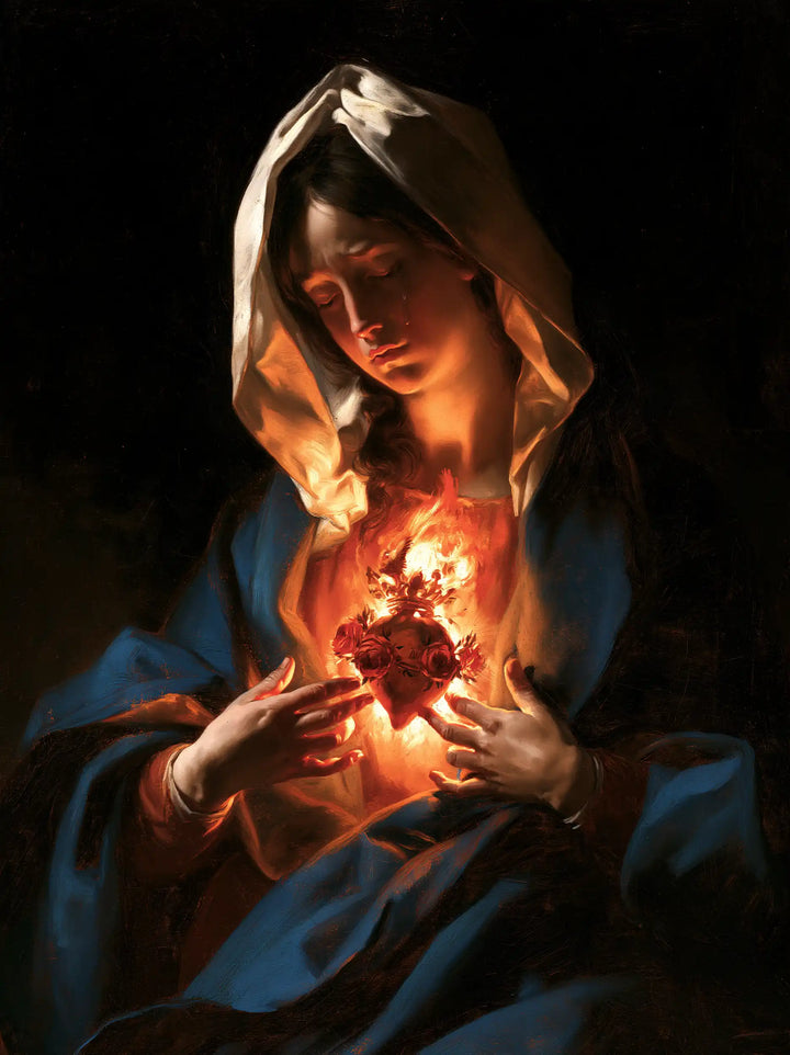 The Immaculate Heart of Mary — Deep Red in the Milk-White Veil