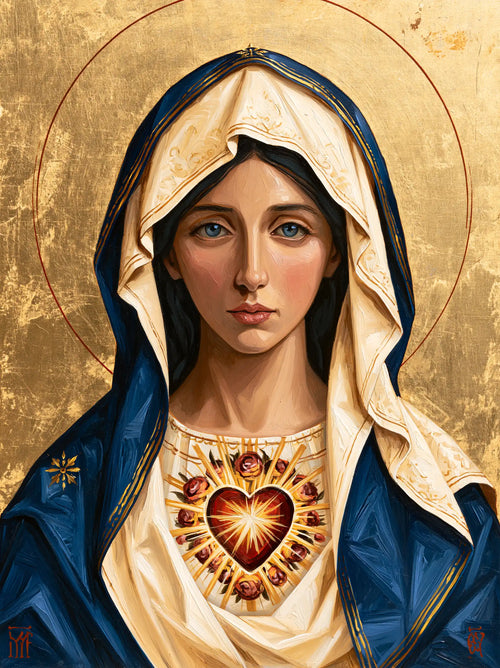 the Immaculate Heart of Mary in a contemporary Byzantine icon in Contemporary Byzantine style, portrait Christian artwork no. 13