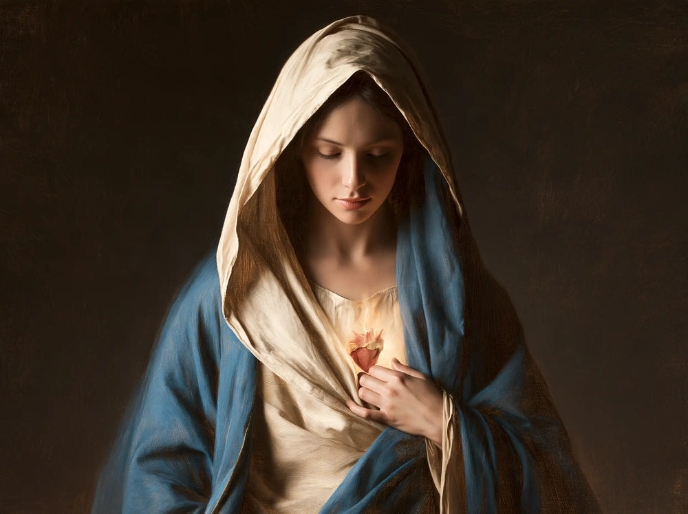 the Immaculate Heart of Mary in a minimalist composition in Contemporary Minimalism style, landscape Christian artwork no. 4