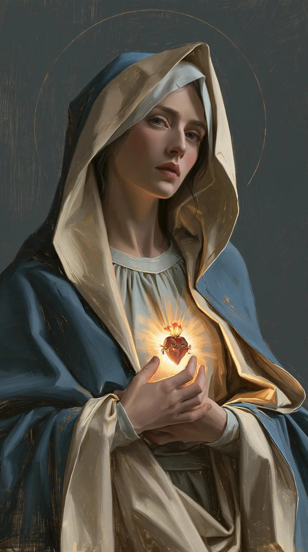 the Immaculate Heart of Mary in a minimalist composition in Contemporary Minimalism style, portrait Christian artwork no. 9