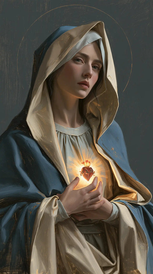 the Immaculate Heart of Mary in a minimalist composition in Contemporary Minimalism style, portrait Christian artwork no. 9