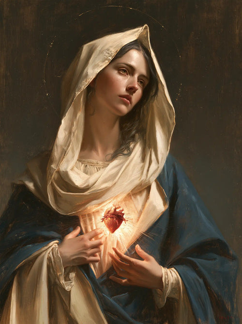 the Immaculate Heart of Mary in a minimalist composition in Contemporary Minimalism style, portrait Christian artwork no. 13