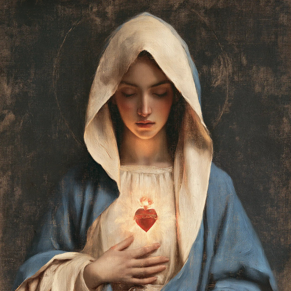 the Immaculate Heart of Mary in a minimalist composition in Contemporary Minimalism style, square Christian artwork no. 7