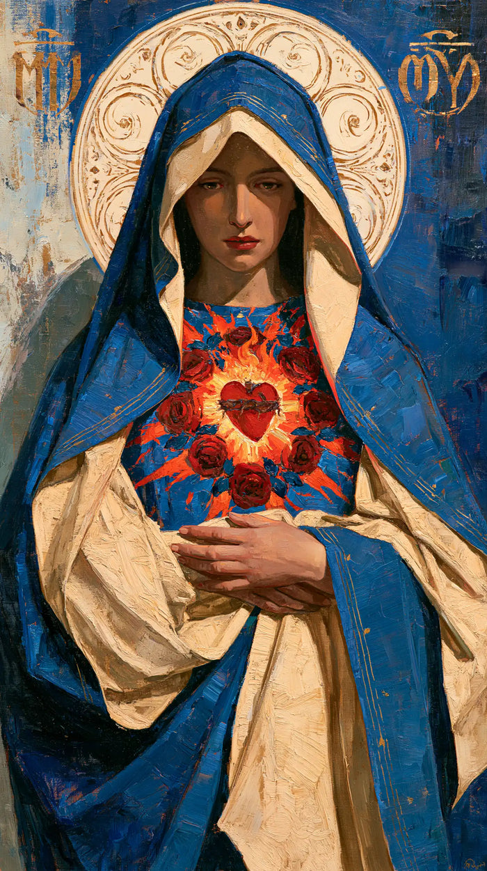 The Immaculate Heart of Mary — The Blazing Heart in Painted Blue