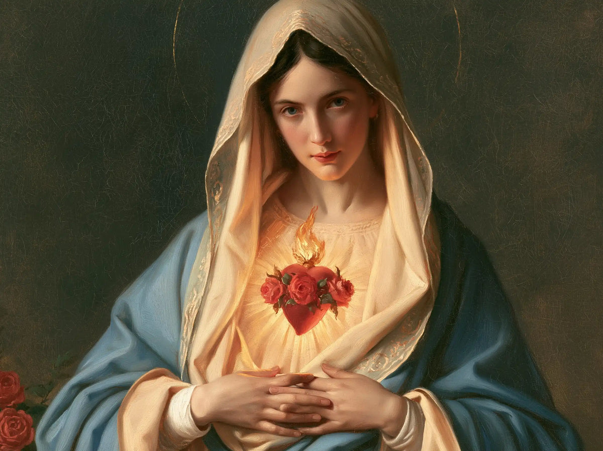 Mary with the Immaculate Heart as the central symbol in The Heart as Central Symbol style, landscape Christian artwork no. 2