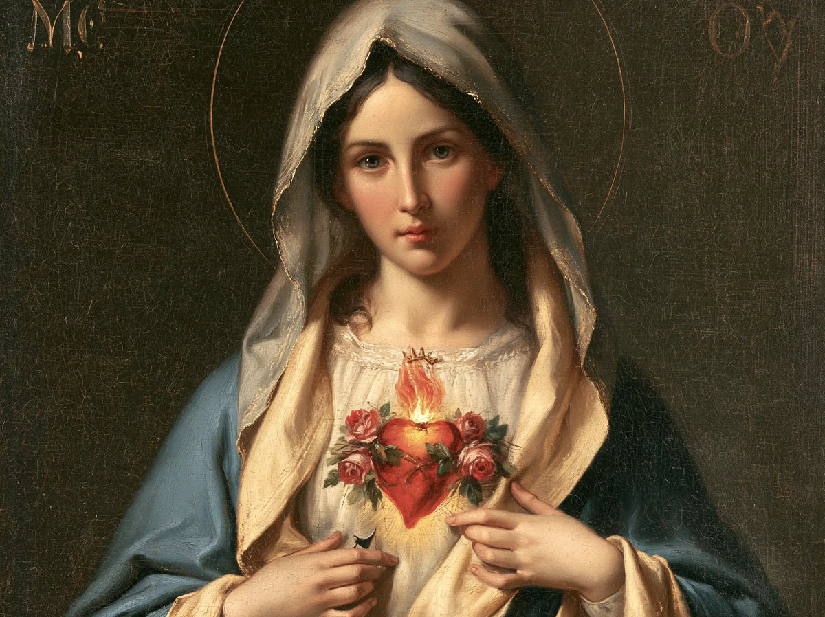 Mary with the Immaculate Heart as the central symbol in The Heart as Central Symbol style, landscape Christian artwork no. 6