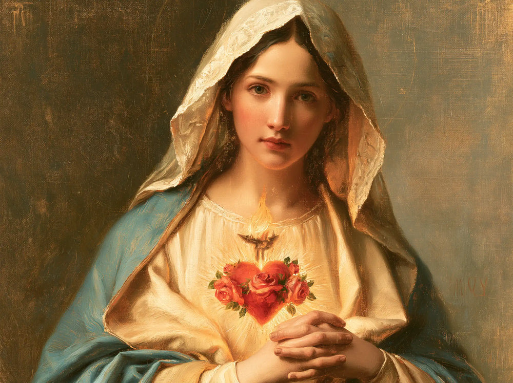 Mary with the Immaculate Heart as the central symbol in The Heart as Central Symbol style, landscape Christian artwork no. 10