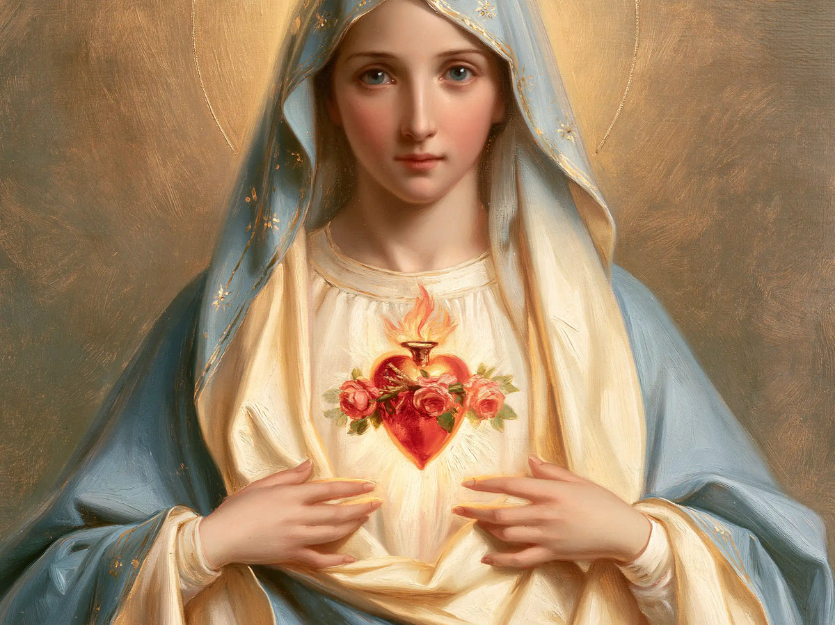 Mary with the Immaculate Heart as the central symbol in The Heart as Central Symbol style, landscape Christian artwork no. 12