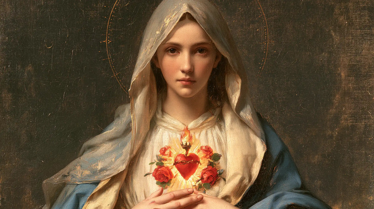 Mary with the Immaculate Heart as the central symbol in The Heart as Central Symbol style, landscape Christian artwork no. 16