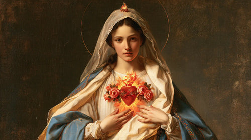 Mary with the Immaculate Heart as the central symbol in The Heart as Central Symbol style, landscape Christian artwork no. 20