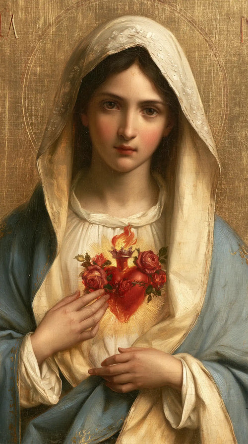 Mary with the Immaculate Heart as the central symbol in The Heart as Central Symbol style, portrait Christian artwork no. 10
