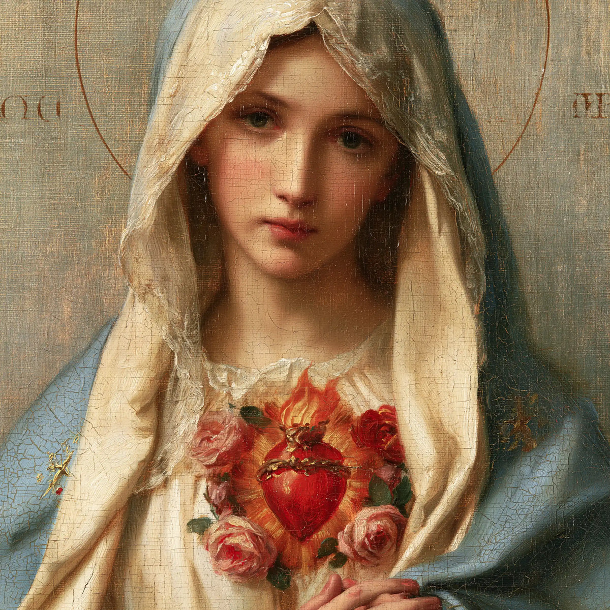 Mary with the Immaculate Heart as the central symbol in The Heart as Central Symbol style, square Christian artwork no. 9