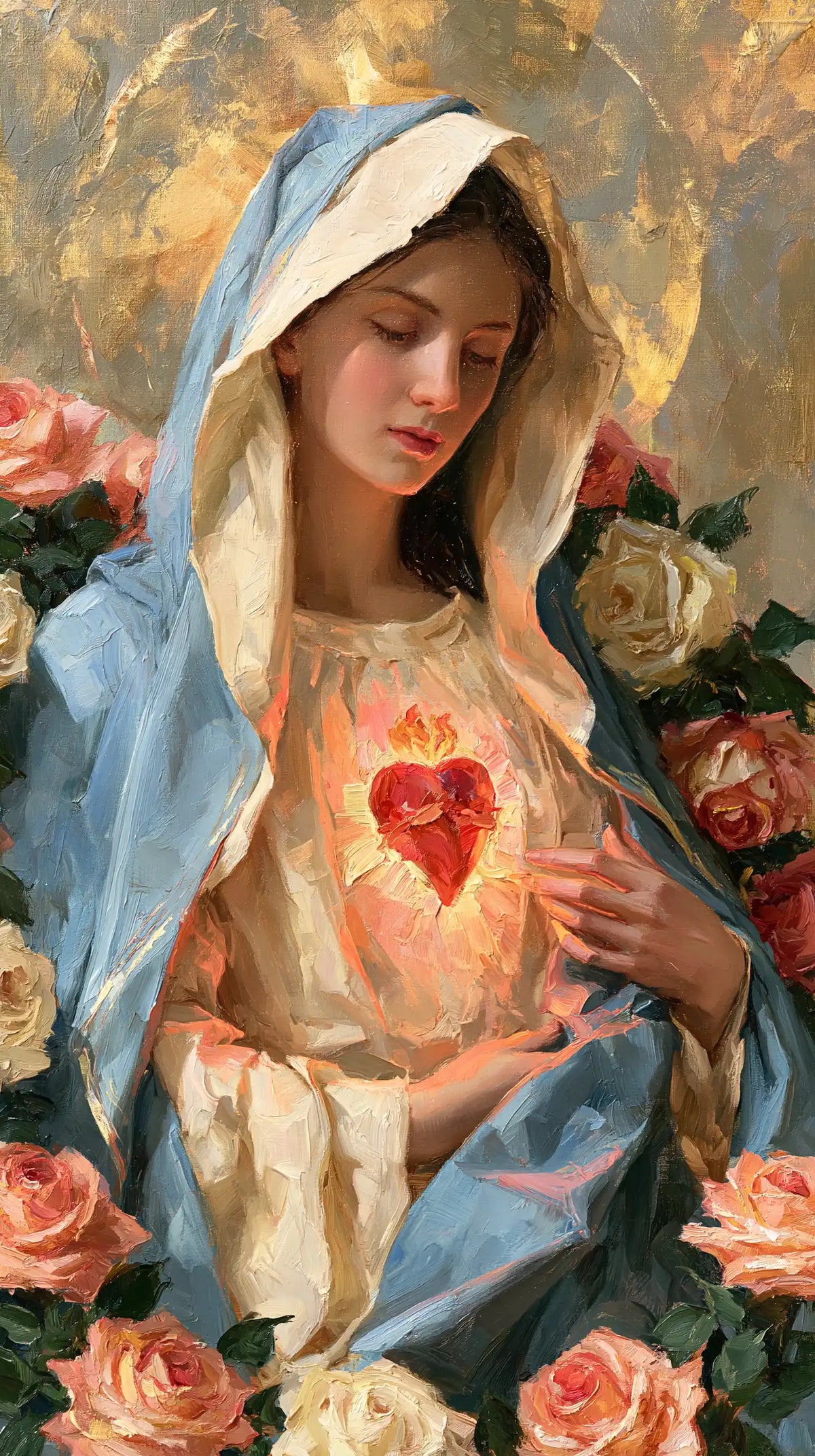 the Immaculate Heart of Mary in an impressionist atmosphere in Impressionist style, portrait Christian artwork no. 7