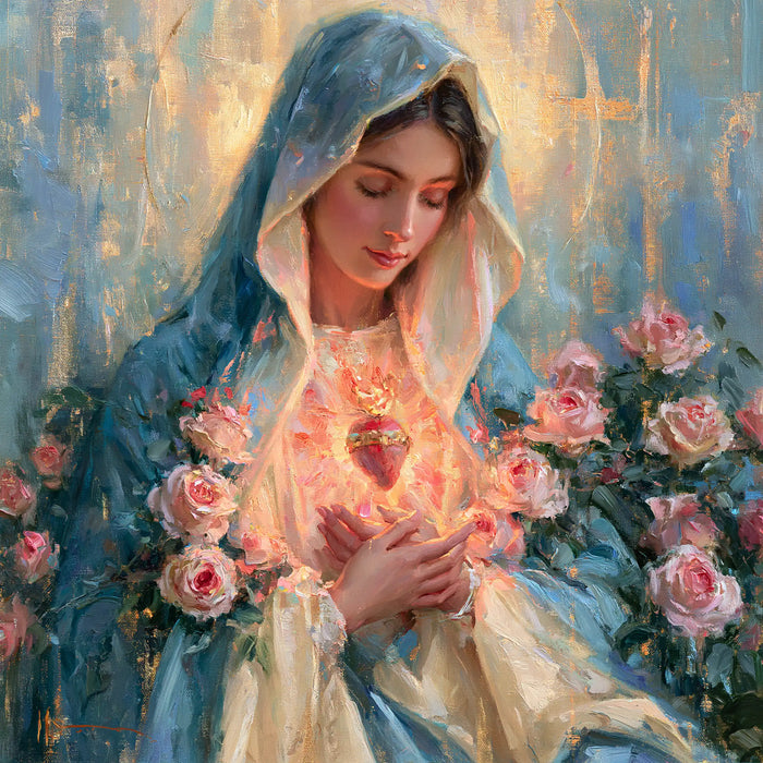 The Immaculate Heart of Mary — Crossed Hands in the Radiant Garden