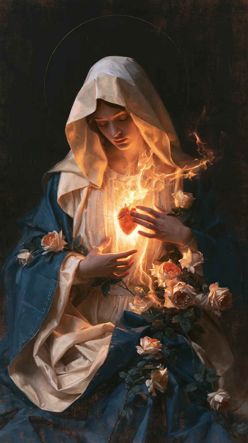 Mary and her Immaculate Heart surrounded by divine light in Mary as Divine Light style, portrait Christian artwork no. 4