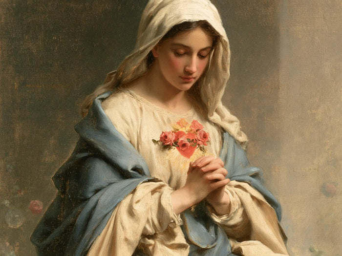 The Immaculate Heart of Mary — The Flowered Heart Above Clasped Fingers