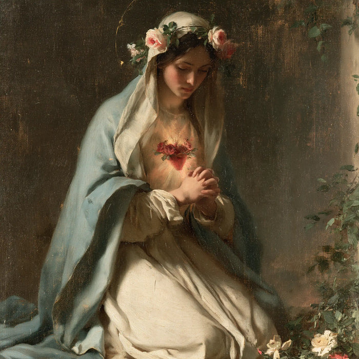 The Immaculate Heart of Mary — Prayer Crowned with Pale Flowers