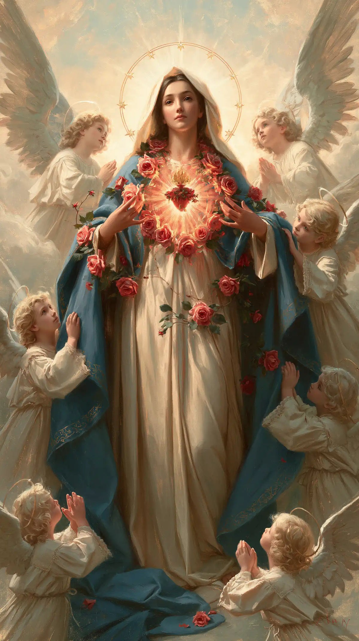 The Immaculate Heart of Mary — Roses on the Robe Between the Wings