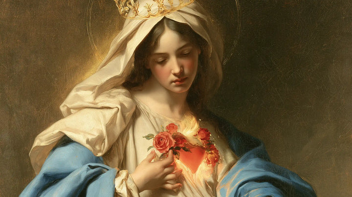 The Immaculate Heart of Mary — The Queen Inclined Over Red Roses