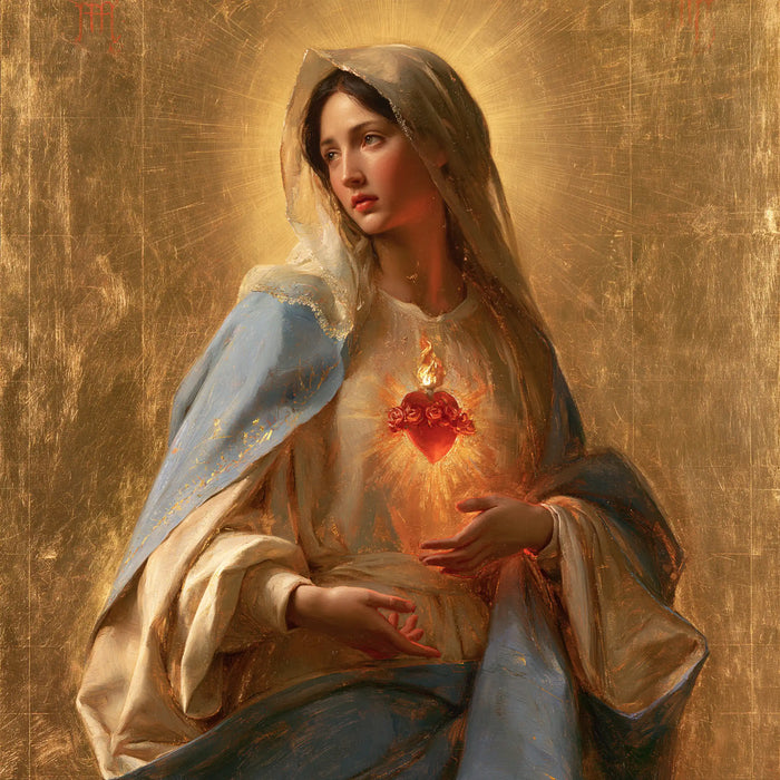 The Immaculate Heart of Mary — The Distant Gaze Between Golden Folds