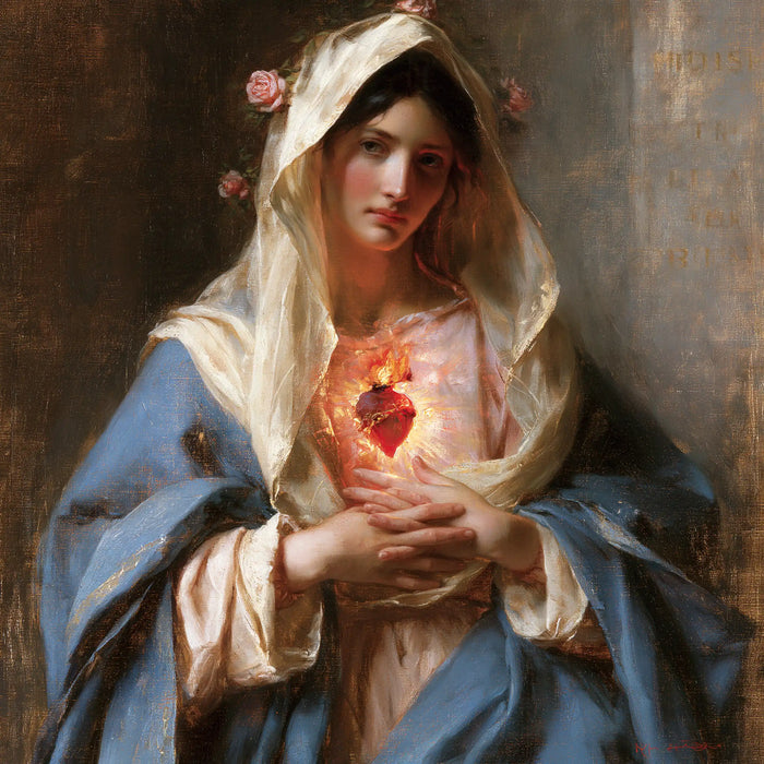 The Immaculate Heart of Mary — Roses on the Veil and Gathered Hands