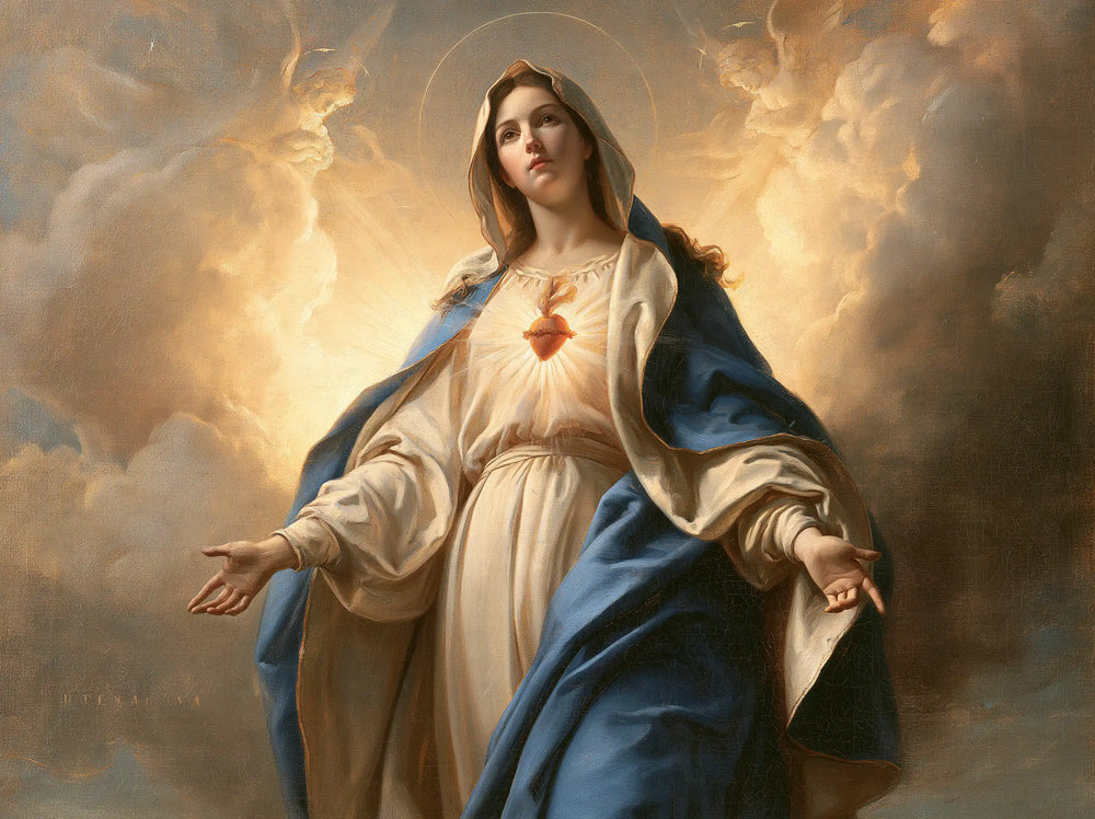 the Immaculate Heart of Mary in a monumental sacred view in Sacred Monumental View style, landscape Christian artwork no. 3