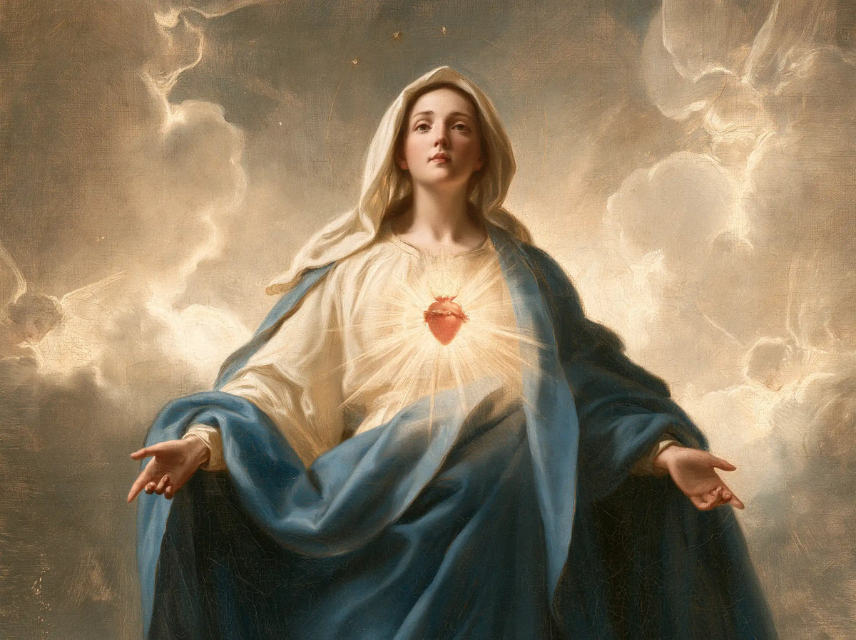 the Immaculate Heart of Mary in a monumental sacred view in Sacred Monumental View style, landscape Christian artwork no. 9