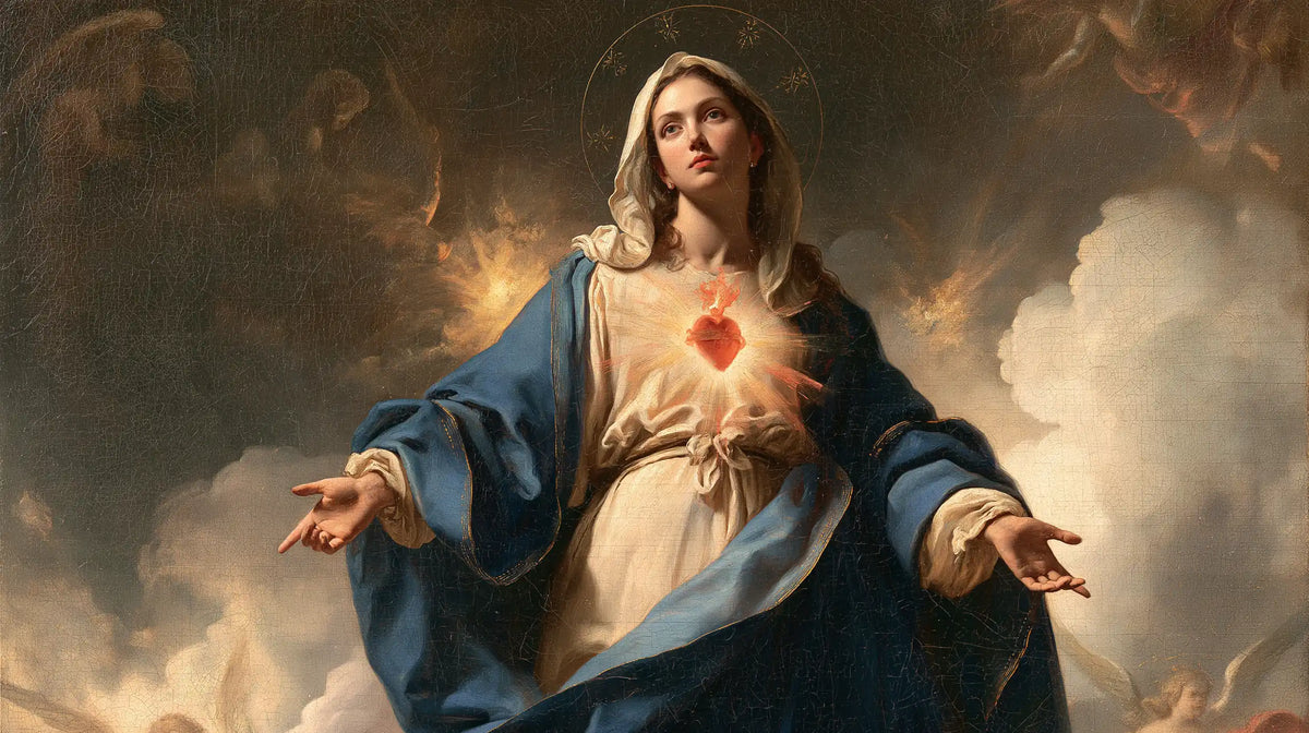 the Immaculate Heart of Mary in a monumental sacred view in Sacred Monumental View style, landscape Christian artwork no. 12
