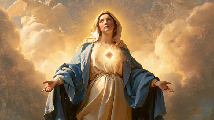 The Immaculate Heart of Mary — The Heart’s Radiance in a Honey-Colored Sky