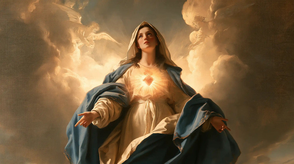 the Immaculate Heart of Mary in a monumental sacred view in Sacred Monumental View style, landscape Christian artwork no. 16