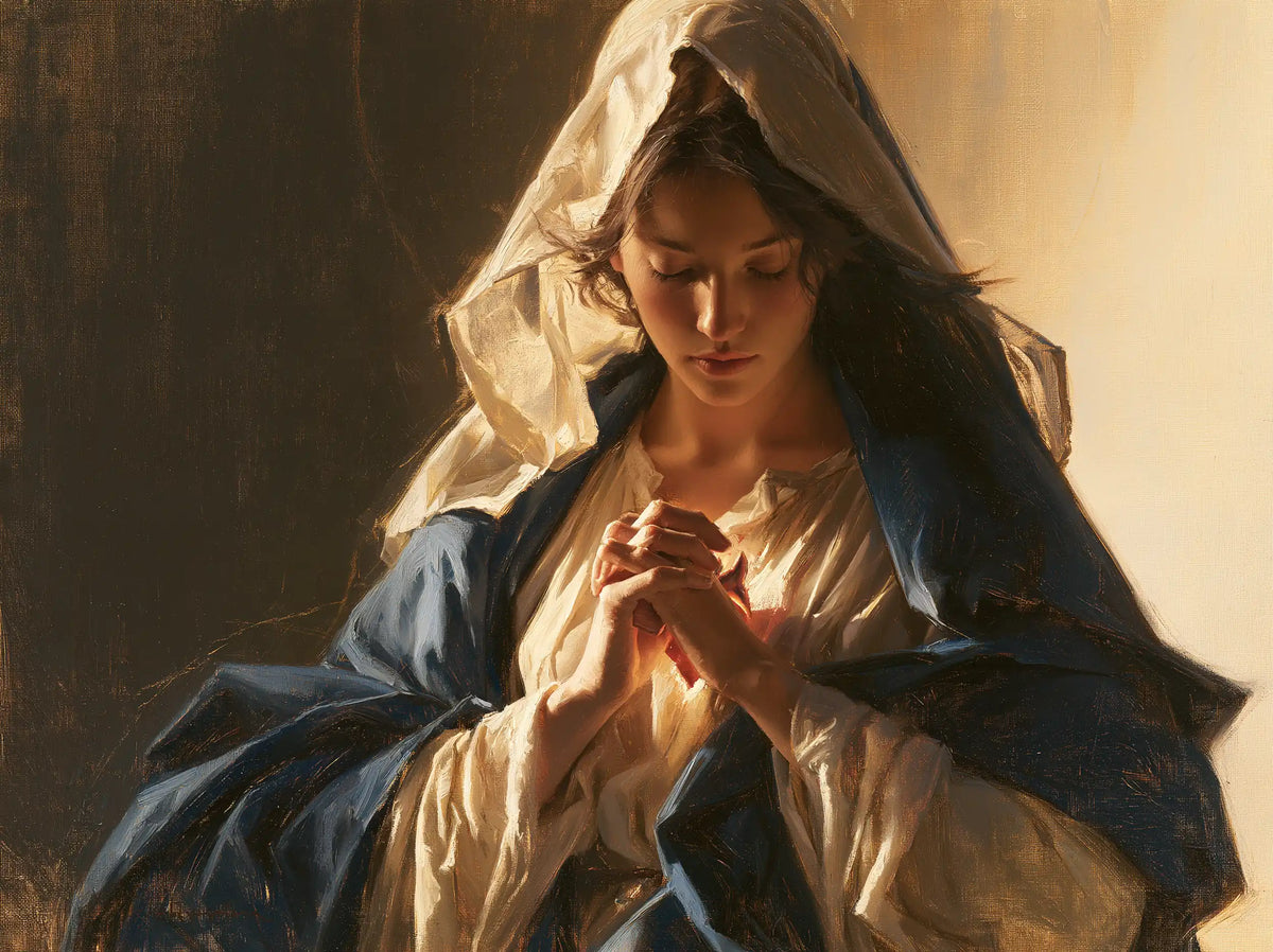 the Immaculate Heart of Mary in devotional silence in The Silence of Devotion style, landscape Christian artwork no. 7