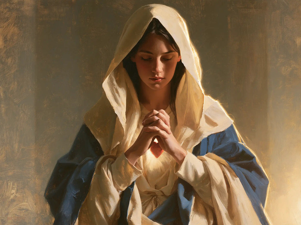 the Immaculate Heart of Mary in devotional silence in The Silence of Devotion style, landscape Christian artwork no. 8