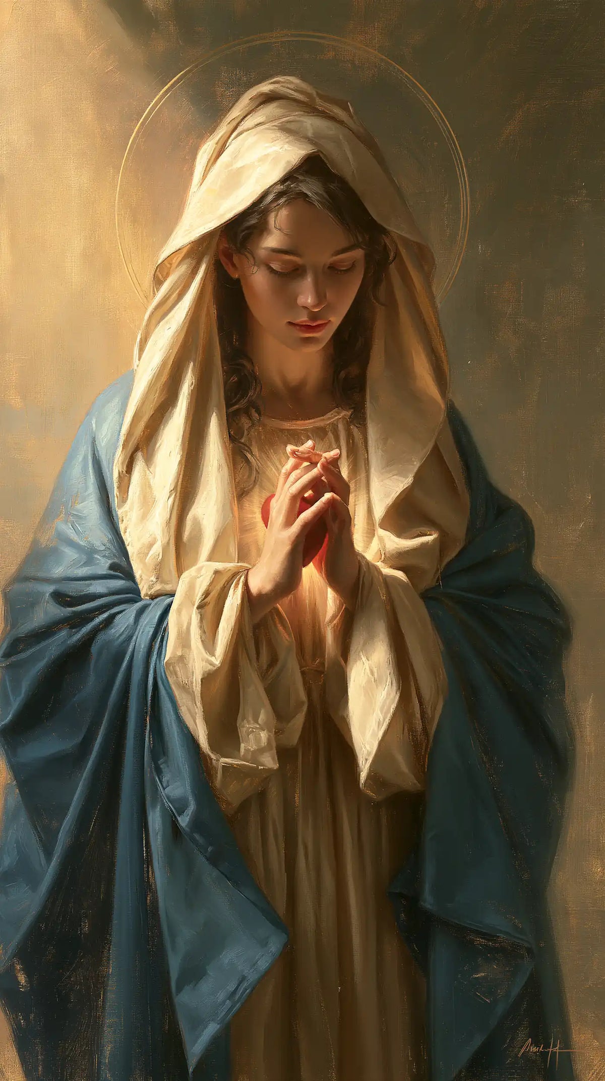 the Immaculate Heart of Mary in devotional silence in The Silence of Devotion style, portrait Christian artwork no. 3