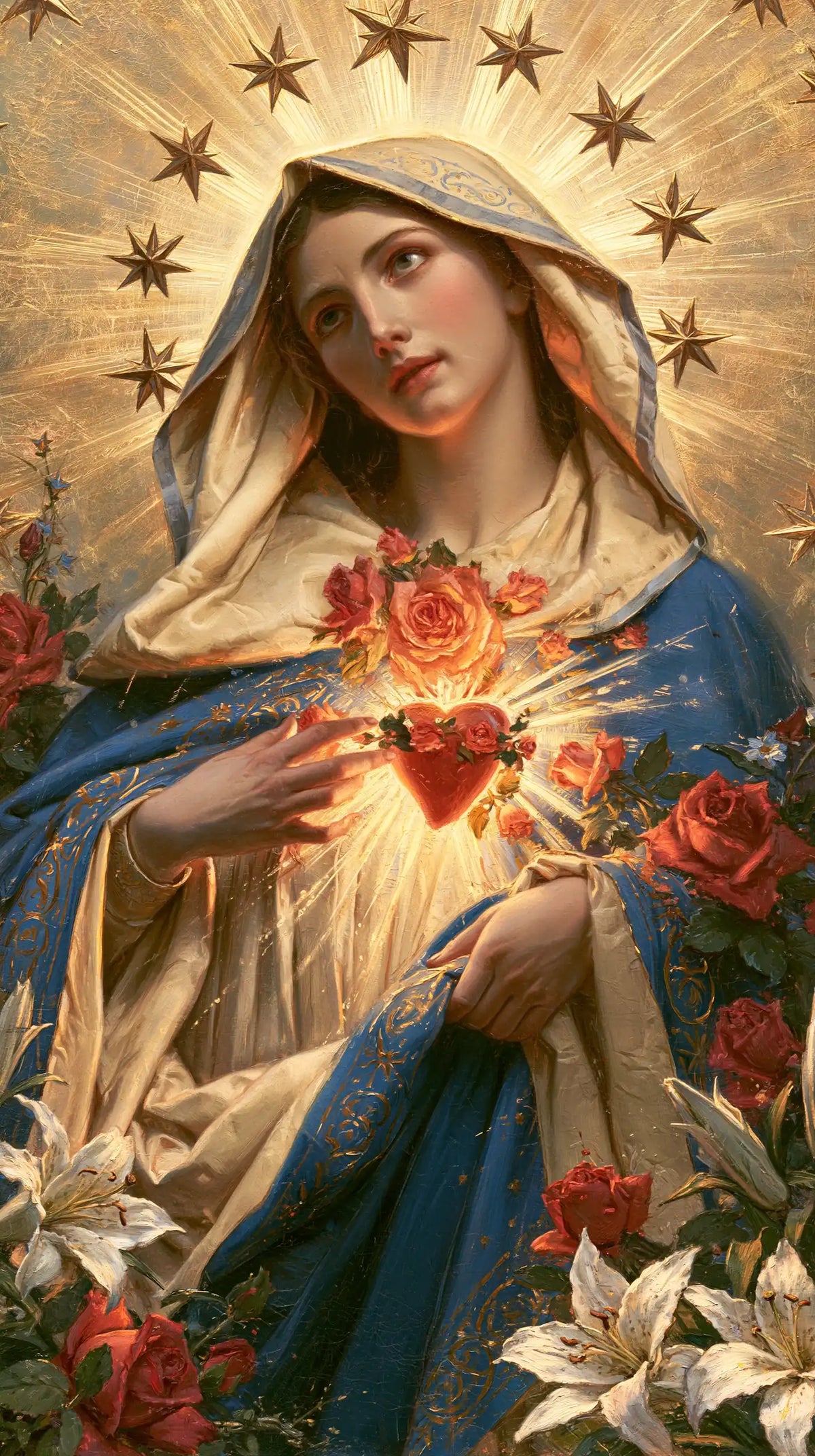 the Immaculate Heart of Mary in a symbolist composition in Symbolist style, portrait Christian artwork no. 2