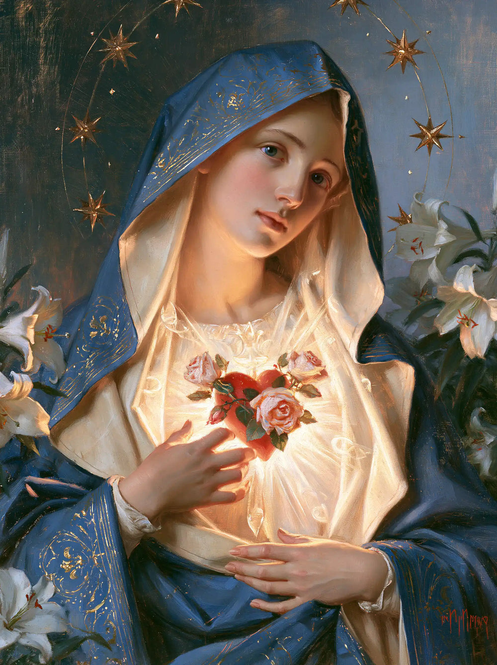 the Immaculate Heart of Mary in a symbolist composition in Symbolist style, portrait Christian artwork no. 14