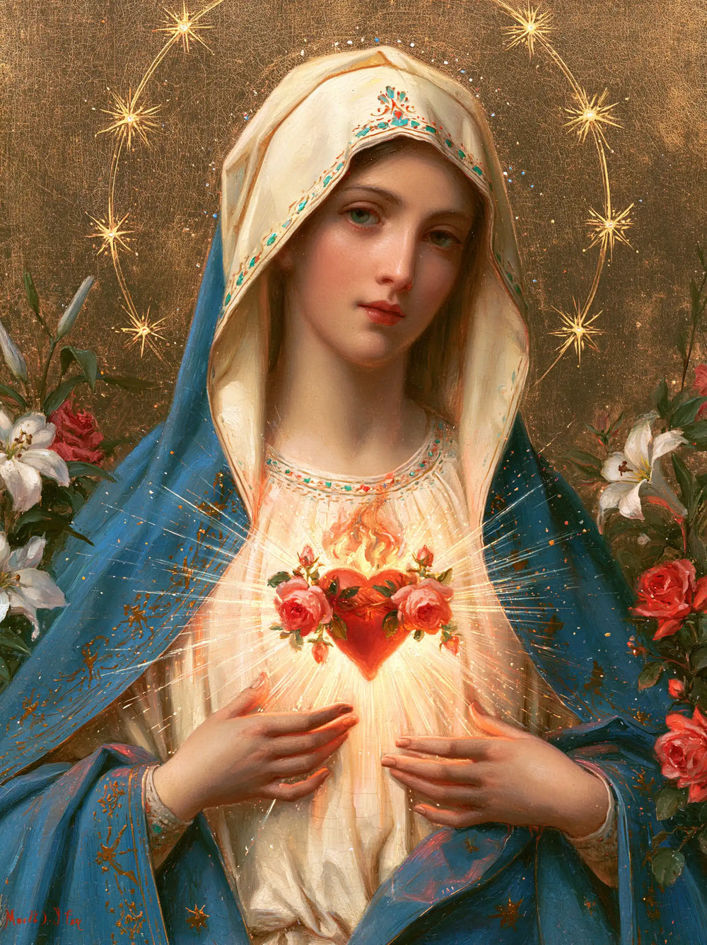 the Immaculate Heart of Mary in a symbolist composition in Symbolist style, portrait Christian artwork no. 16