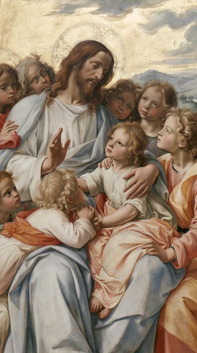Jesus and the Children — Golden Curls upon the Pale Blue Mantle