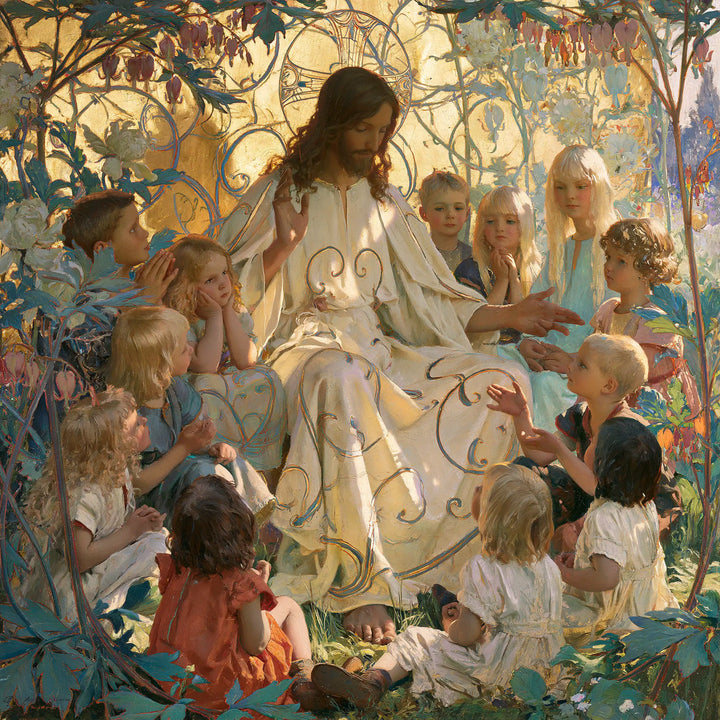 Jesus and the Children - Sacred Art Nouveau · Square n° 3