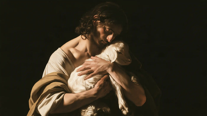 Jesus and the Lamb - Caravaggio Tenebrism · Landscape n° 3