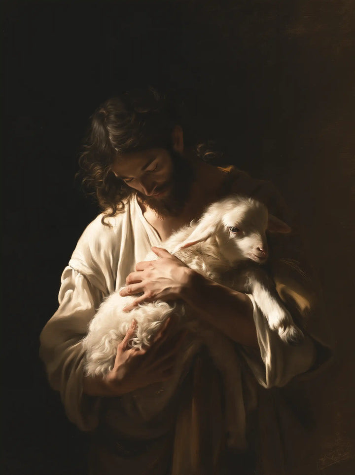 Jesus and the Lamb - Caravaggio Tenebrism · Portrait n° 2