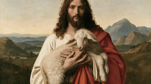 Jesus with a lamb in Florentine Renaissance style in Florentine Renaissance style, landscape Christian artwork no. 10