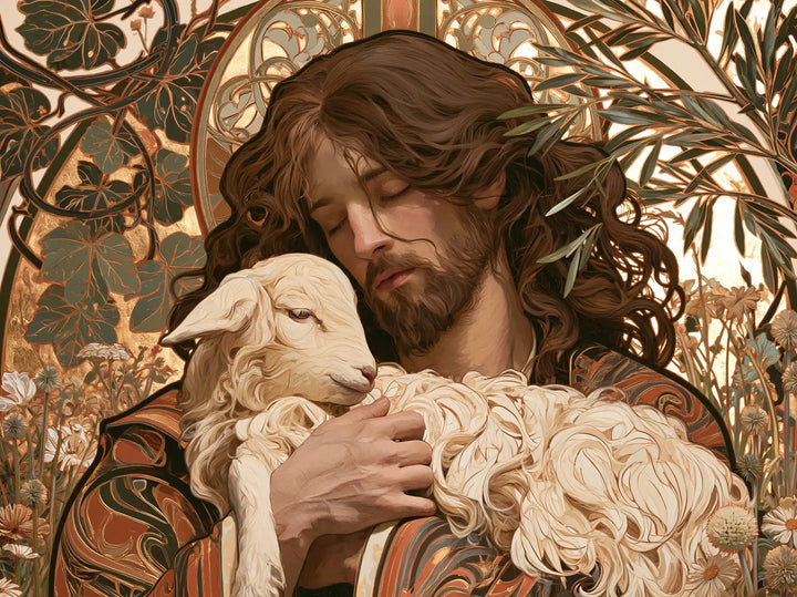 Jesus and the Lamb - Sacred Art Nouveau · Landscape n° 2